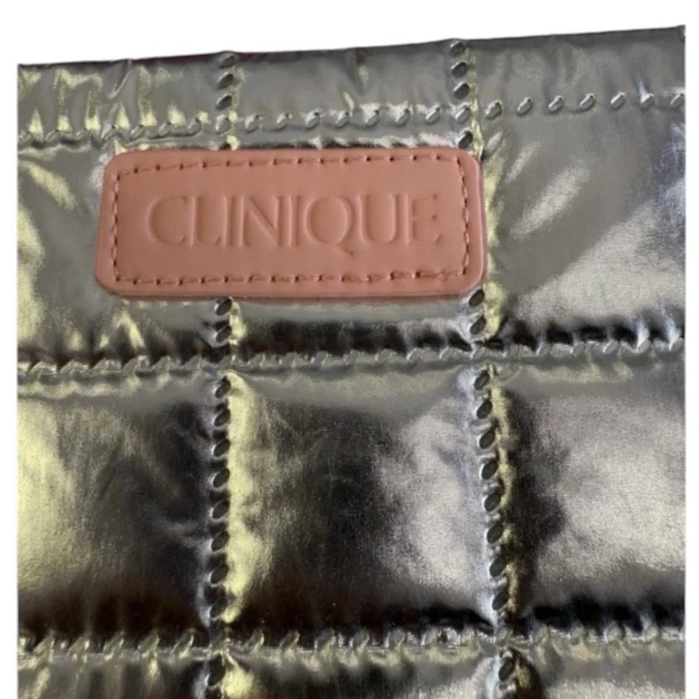 Clinique Makeup Train Case Bag Silver Pink Zipper NWOT